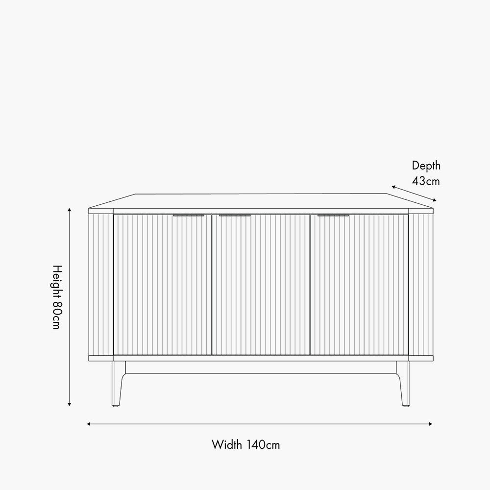 Raie Dark Brown Ribbed Oak & Pine Wood Sideboard